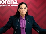 Conferencia de prensa de la dirigente nacional del partido oficialista, Ariadna Montiel Reyes