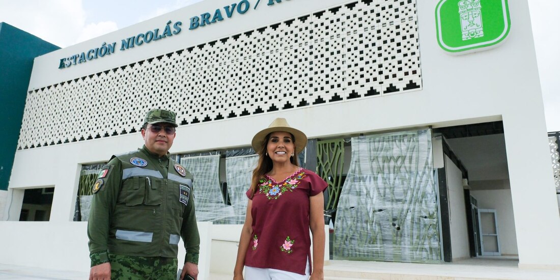 Mara Lezama supervisando la construcción de la Estación Nicolás Bravo/Kohunlich del Tren Maya.
