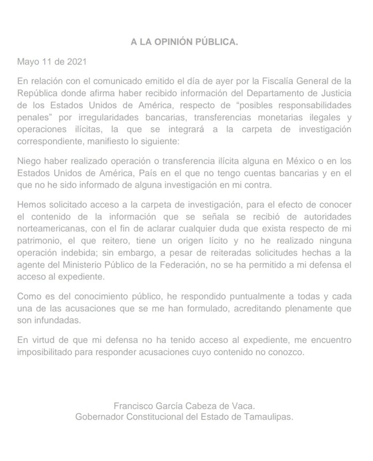 Posicionamiento de Francisco García Cabeza de Vaca.