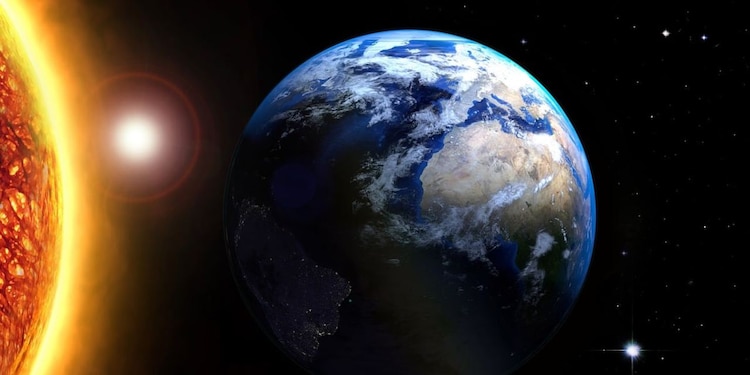 Una representación de la Tierra orbitando alrededor del Sol.