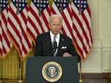 El presidente de EU, Joe Biden, en conferencia de prensa este lunes.