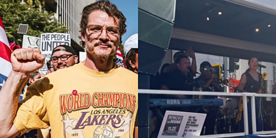 Pedro Pascal baila La Cumbia de la Migra en marcha contra Trump | VIDEO