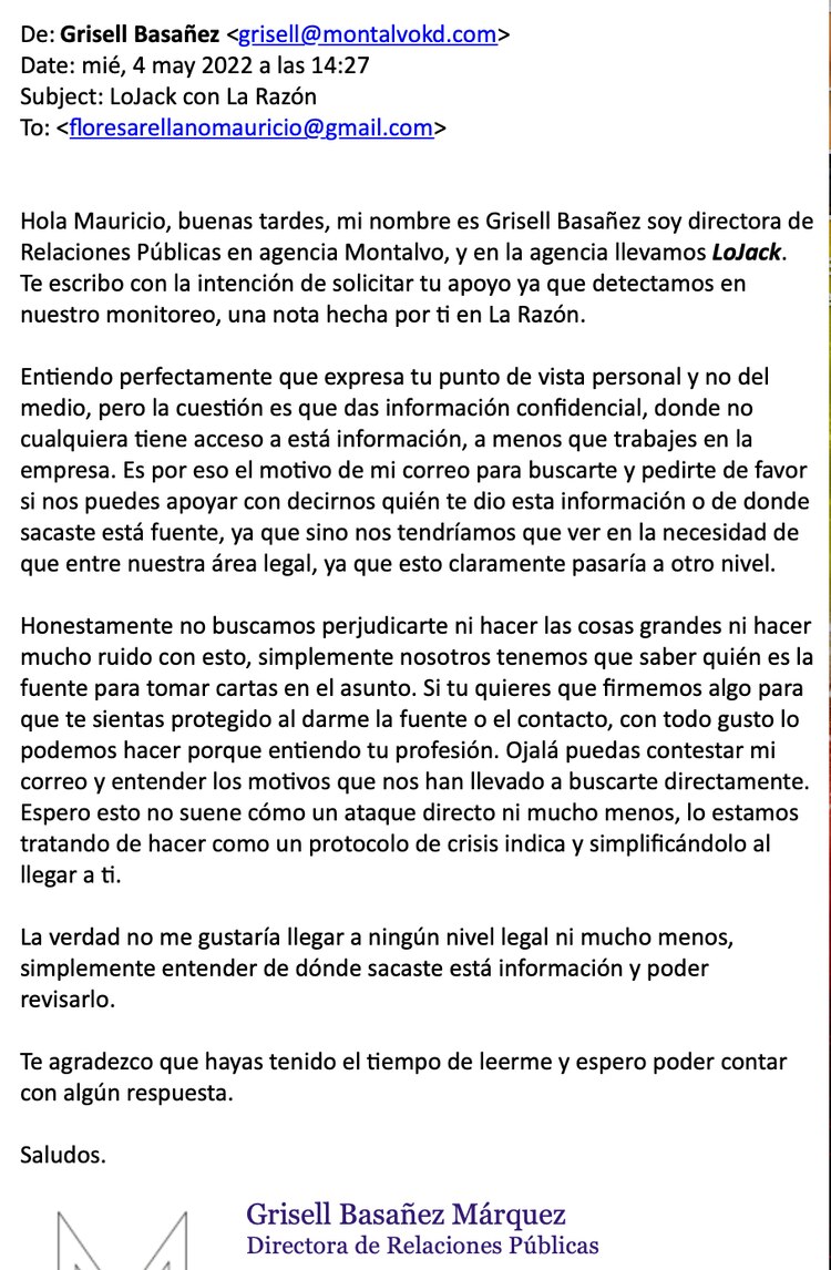 LoJack amenaza a periodistas.