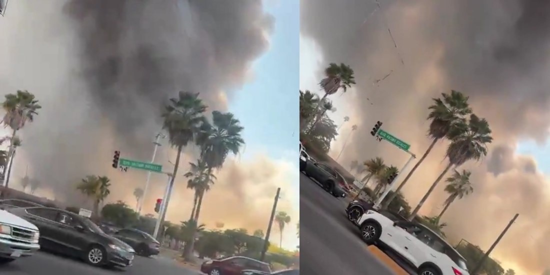 Se registra fuerte incendio en un centro comercial de Los Mochis, Sinaloa.