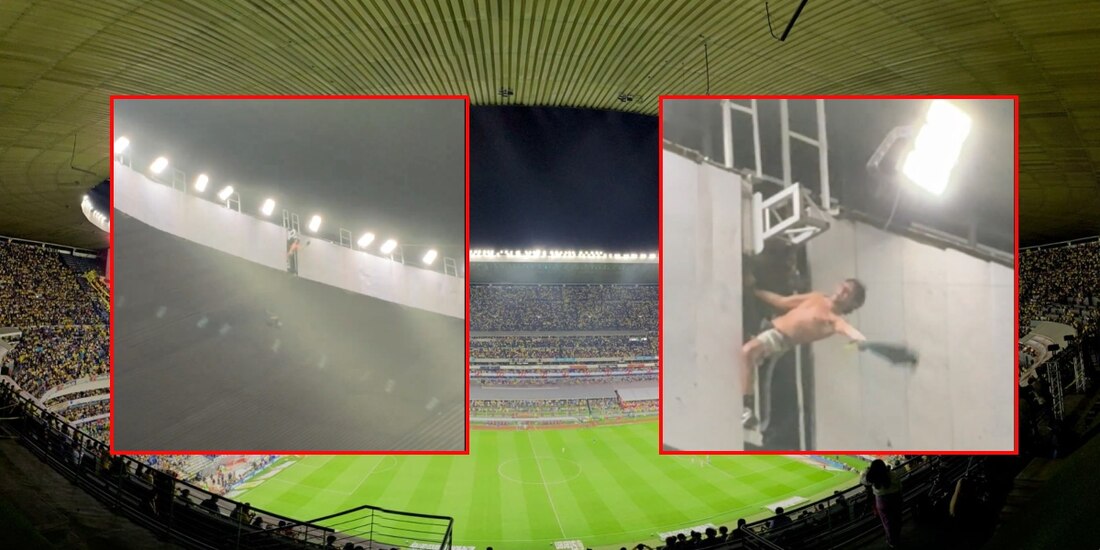 Fan celebra el bicampeonato de las Águilas en el techo del Estadio Azteca