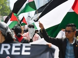 Manifestantes a favor de la causa palestina, en CDMX.