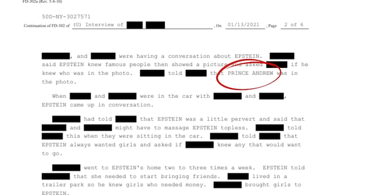 Resultados de la búsqueda "Prince Andrew" en los archivos del caso Epstein