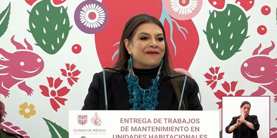 Clara Brugada en un evento de este viernes 6 de febrero, en la alcaldía Benito Juárez.