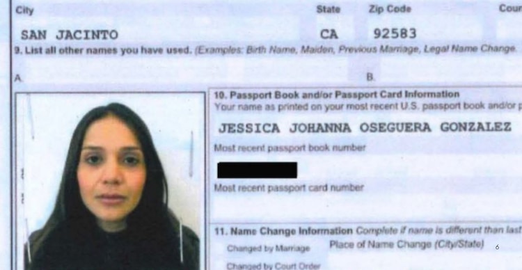 Solicitud de pasaporte de Jessica Oseguera