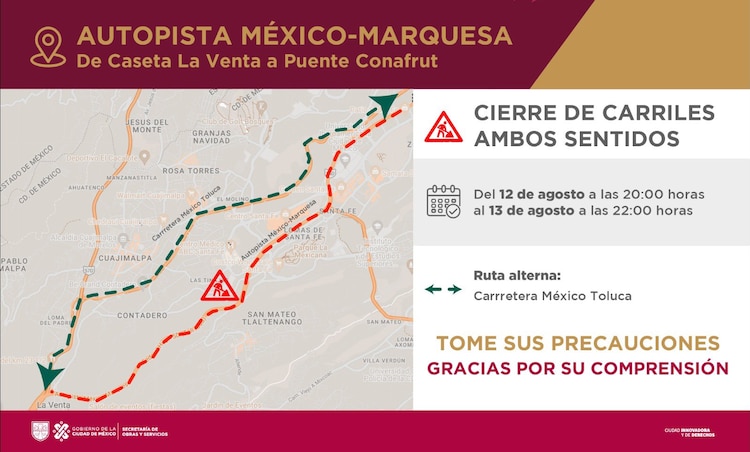 Anuncian cierres en la México-Marquesa por obras del Tren Interurbano