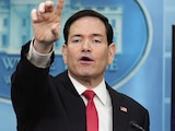 El secretario de Estado de EU, Marco Rubio, el martes, en rueda de prensa.