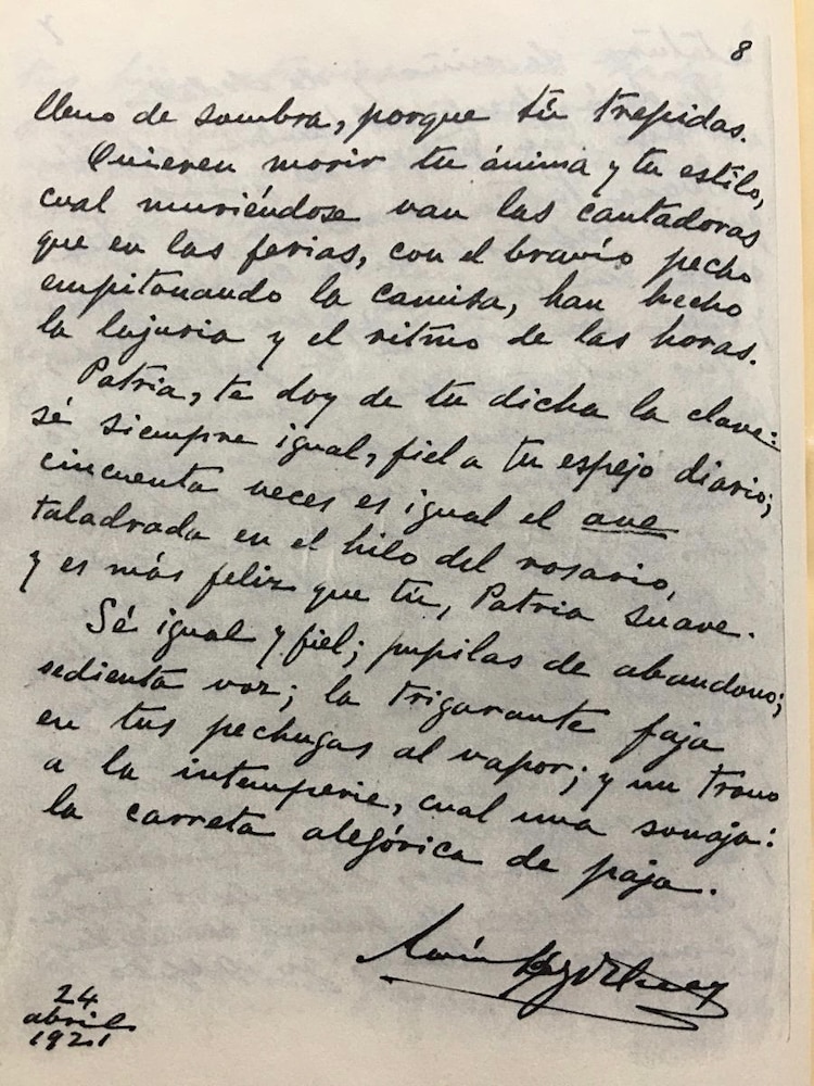 Manuscrito de "La suave Patria".