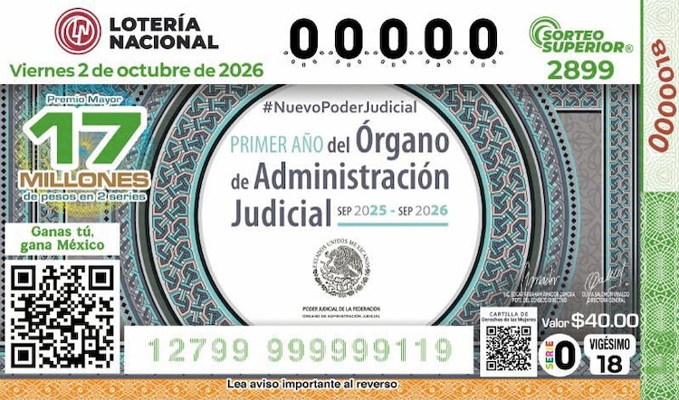 El billete del Sortero Superior No. 2899.