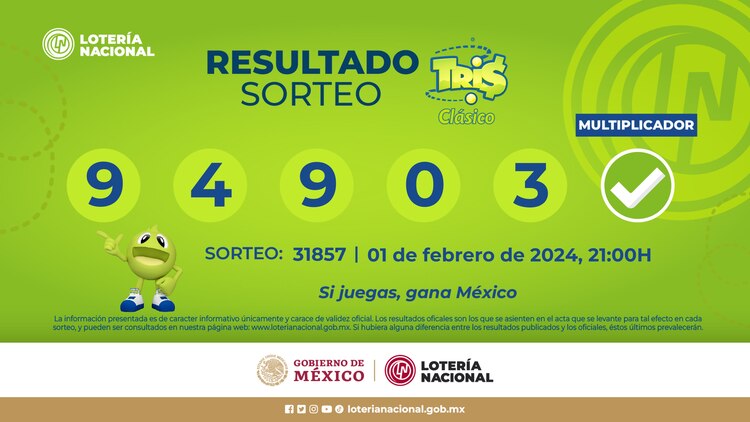 Resultado del Tris Clásico de hoy 1 de febrero del 2024.