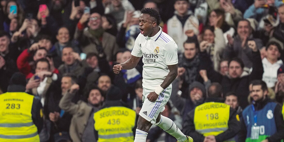 Vinícius Jr. celebra su anotación, ayer, con el Real Madrid.