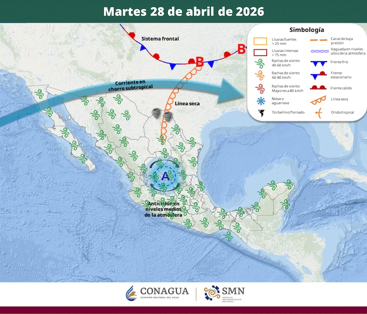 Áreas en vigilancia por desarrollo de tormentas significativas 28 abril