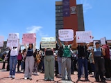 Protesta de aspirantes seleccionados en la UNAM contra examen de control, el 3 de agosto de 2026.