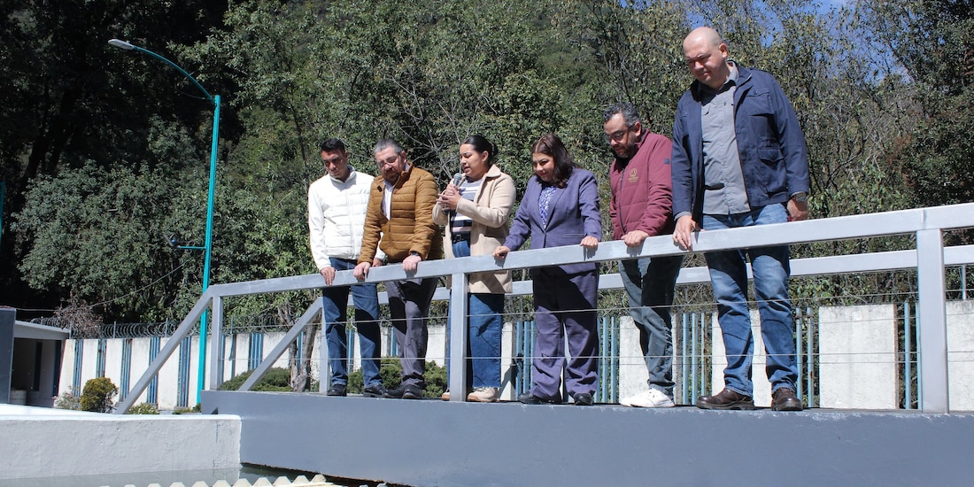 Clara Brugada, durante la rehabiitación de la planta potabilizadora, ayer.
