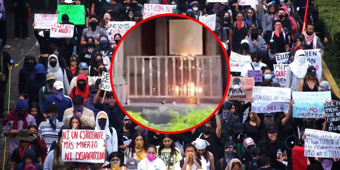 Bloque negro incendia Palacio de Gobierno en Cuernavaca durante marcha del 2 de octubre.