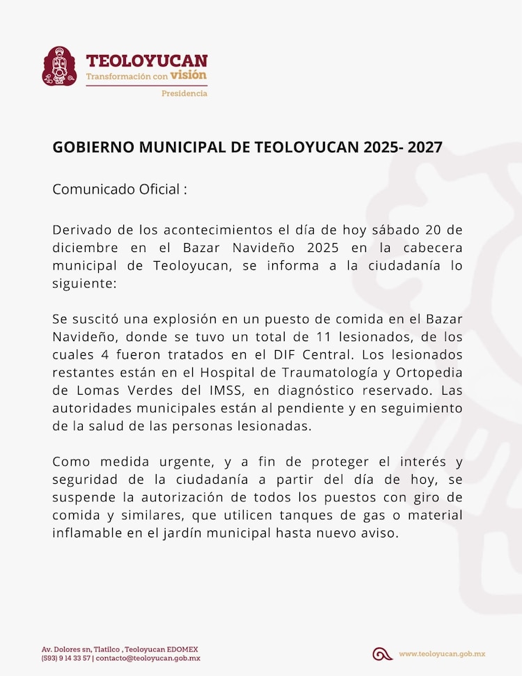 Fuga de gas causa explosión en bazar navideño del Edomex