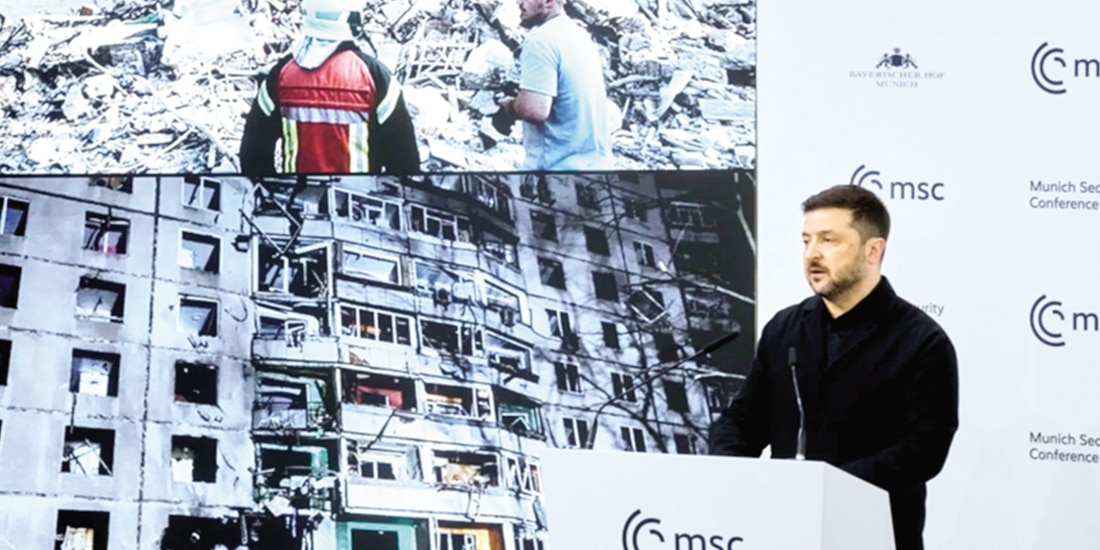 El presidente de Ucrania, Volodimir Zelenski, en Munich, el 14 de febrero.