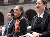 Mario Delgado, la mandataria federal y Claudia Curiel, ayer