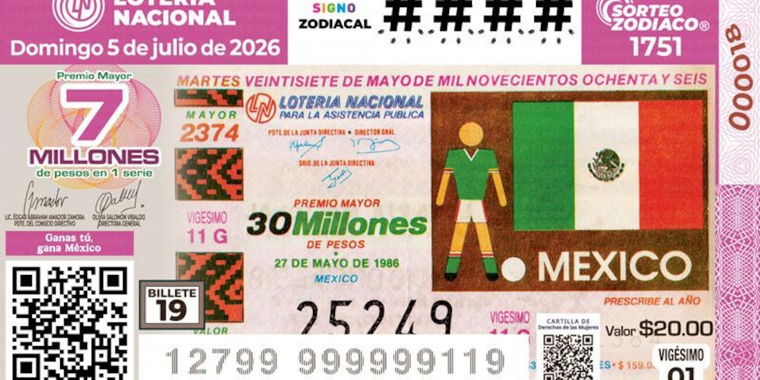 Imagen de boleto de la Lotería Nacional.