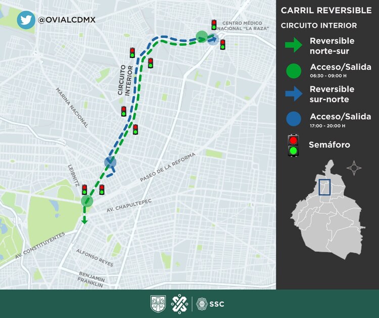 Amplían horarios de carriles reversibles del Circuito Interior.