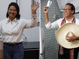 Keiko Fujimori (izq.) y Roberto Sánchez (der.) emiten su voto en la segunda vuelta electoral en la que ambos contienden por la presidencia de Perú.