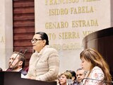 La secretaria de Gobernación, Rosa Icela Rodríguez, ayer, al comparecer ante el pleno de la Cámara de Diputados.