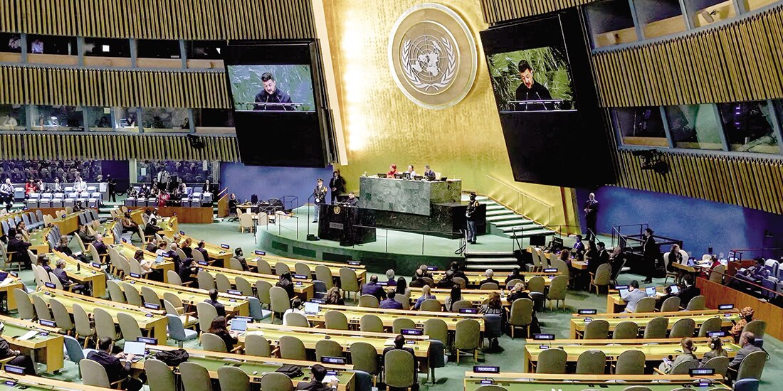 El presidente de Ucrania, Volodimir Zelenski en la 80.ª Asamblea General de las Naciones Unidas, ayer.