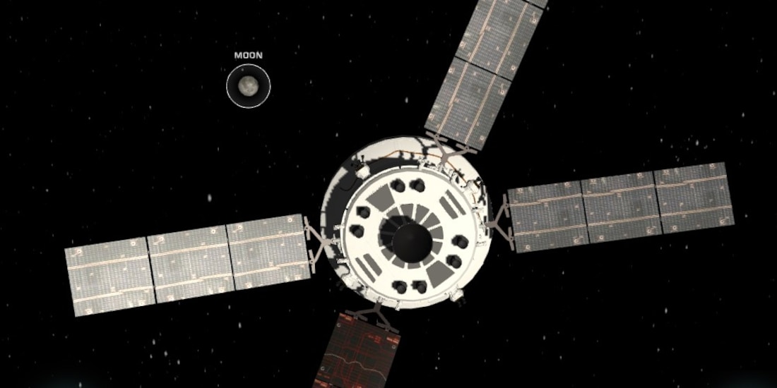 Representación de la misión Artemis 2 en el micrositio AROW de la NASA.