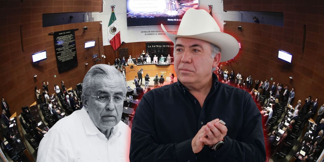 El senador Enrique Inzunza; al fondo, Rubén Rocha Moya.