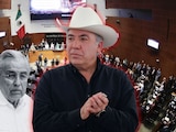 El senador Enrique Inzunza; al fondo, Rubén Rocha Moya.