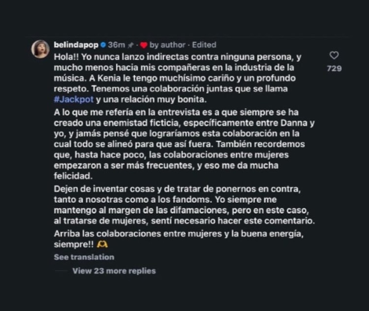 Belinda aclara si hubo indirecta a Kenia Os
