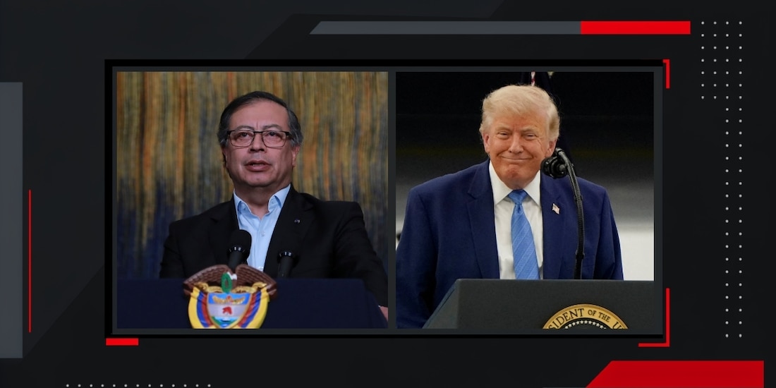 Gustavo Petro, presidente saliente de Colombia (izq.), sostuvo llamada con mandatario de EU, Donald Trump (der.).