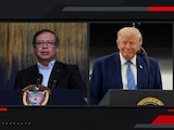 Gustavo Petro, presidente saliente de Colombia (izq.), sostuvo llamada con mandatario de EU, Donald Trump (der.).