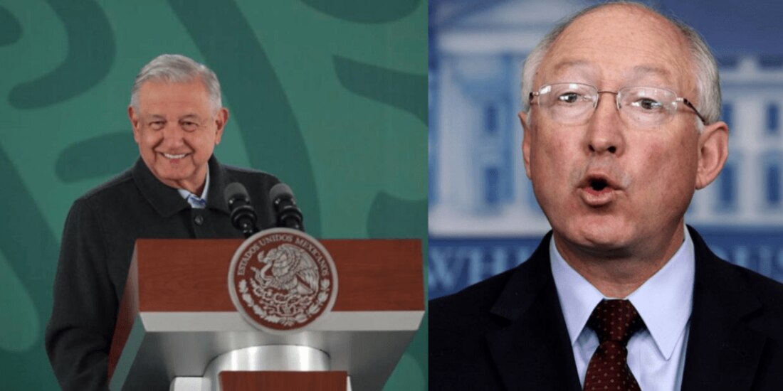 El Presidente López Obrador y Ken Salazar, embajador de EU en México.