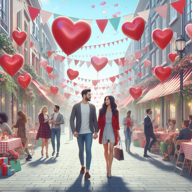 El 14 de febrero, las calles se pintan de rojo, con corazones y regalos.