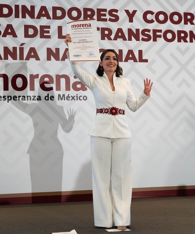 Jasmine María Bugarín Rodríguez fue designada coordinadora de la Defensa de la Transformación de Morena en Nayarit, el 28 de septiembre de 2026.