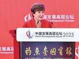 Kristalina Georgieva, directora gerente del FMI, en su participación en el Foro de Desarrollo en China, en Pekín, ayer.