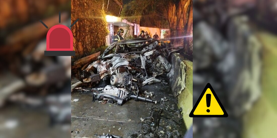 Auto de lujo se incendia tras impacto con barda en la Miguel Hidalgo