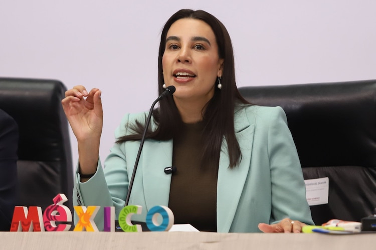 Josefina Rodríguez Zamora, secretaria de Turismo del Gobierno de México, en conferencia de prensa el 9 de marzo de 2026.