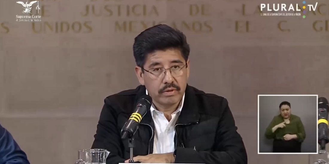 Hugo Aguilar Ortiz, ministro presidente de la SCJN, en conferencia de prensa.