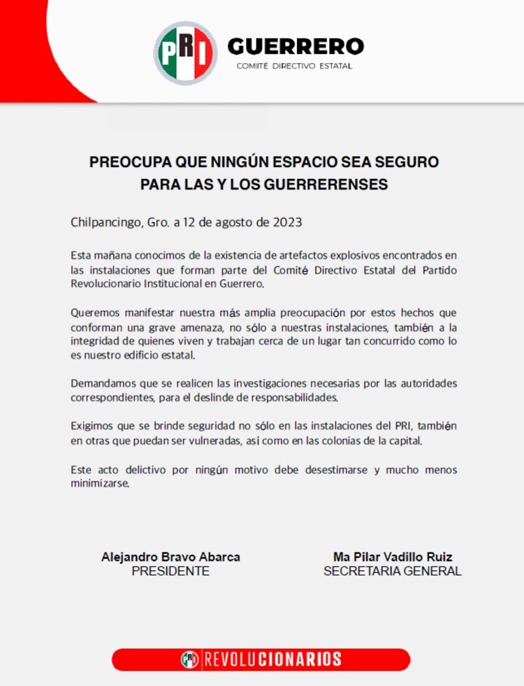 Comunicado del PRI.