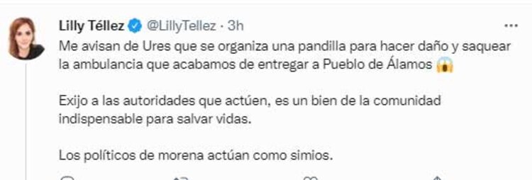 Lilly Téllez acusó que la unidad fue dañada y saqueada