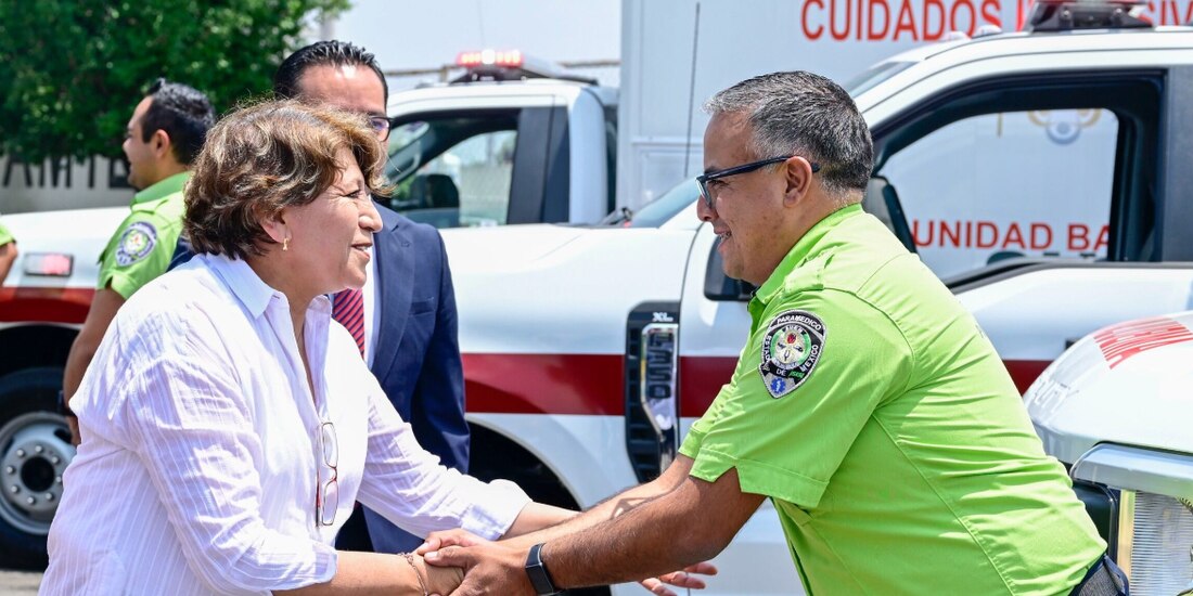 La gobernadora Delfina Gómez, ayer, en Toluca, Edomex.
