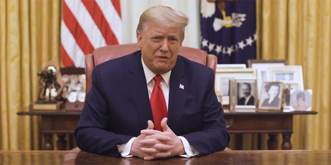 El presidente Donald Trump, en su mensaje difundido luego de que la Cámara de Representantes votara por el impeachment.