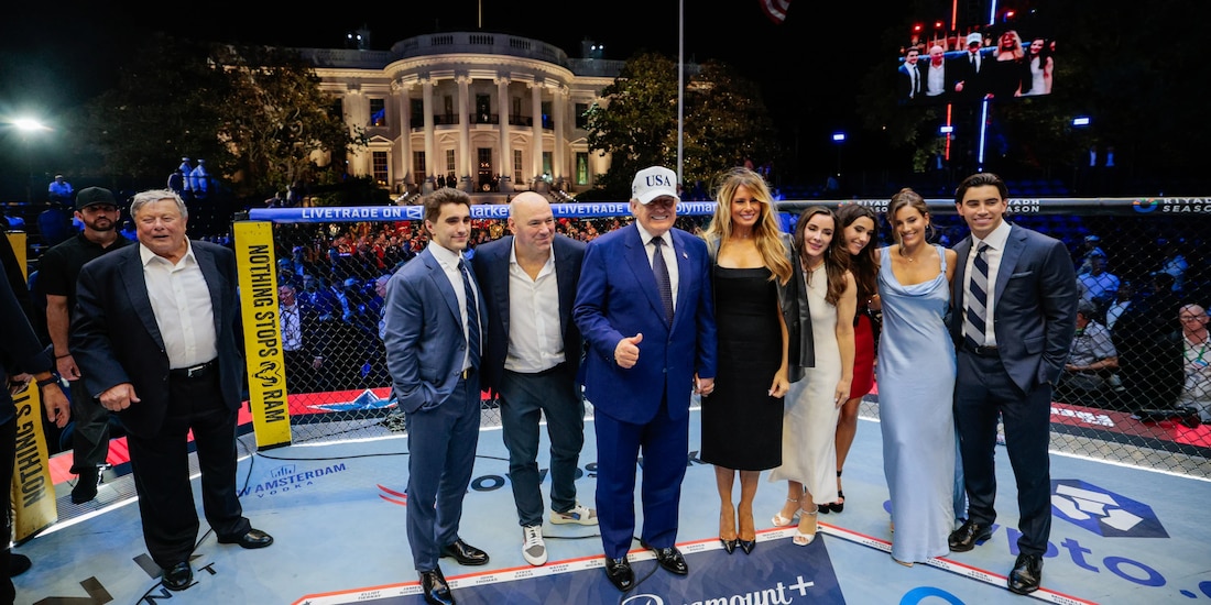 Al centro, el presidente Donald Trump en el evento UFC Freedom 250, en la Casa Blanca.