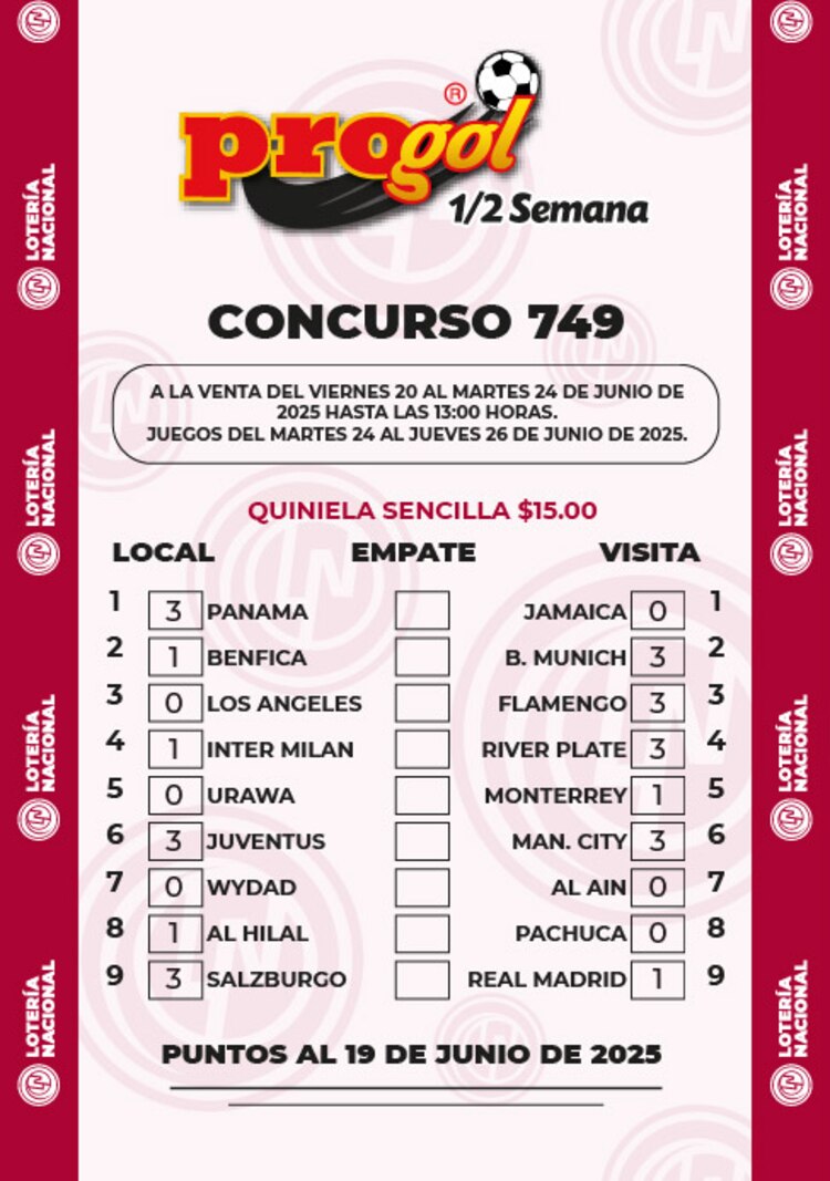 Quiniela del Progol de Media Semana.